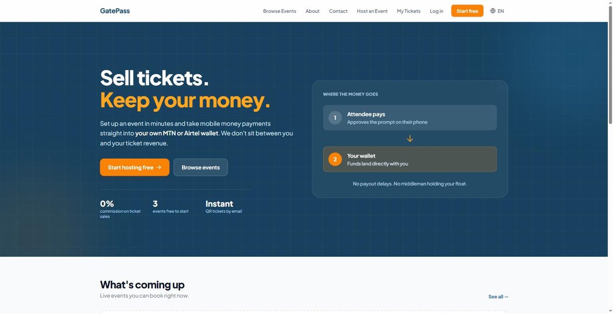 GatePass event ticketing landing page